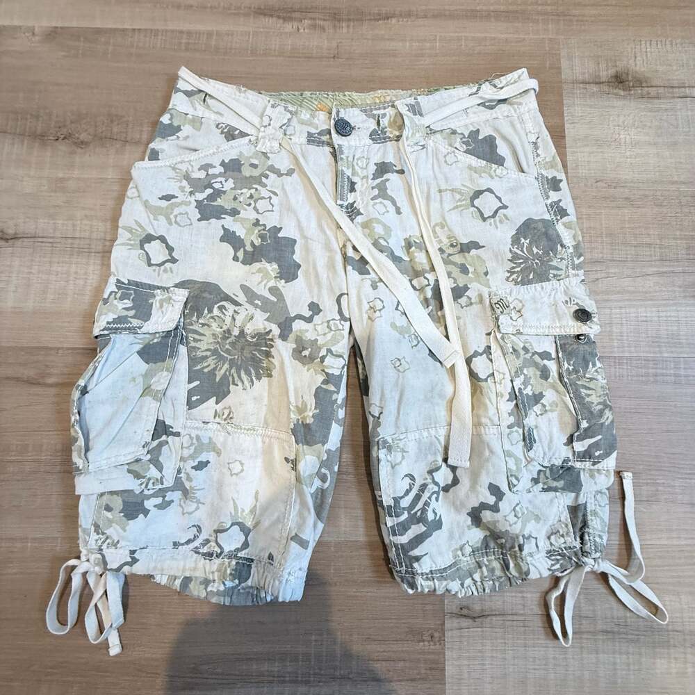 Miss Me Camo Floral Print Cargo Bermuda Shorts